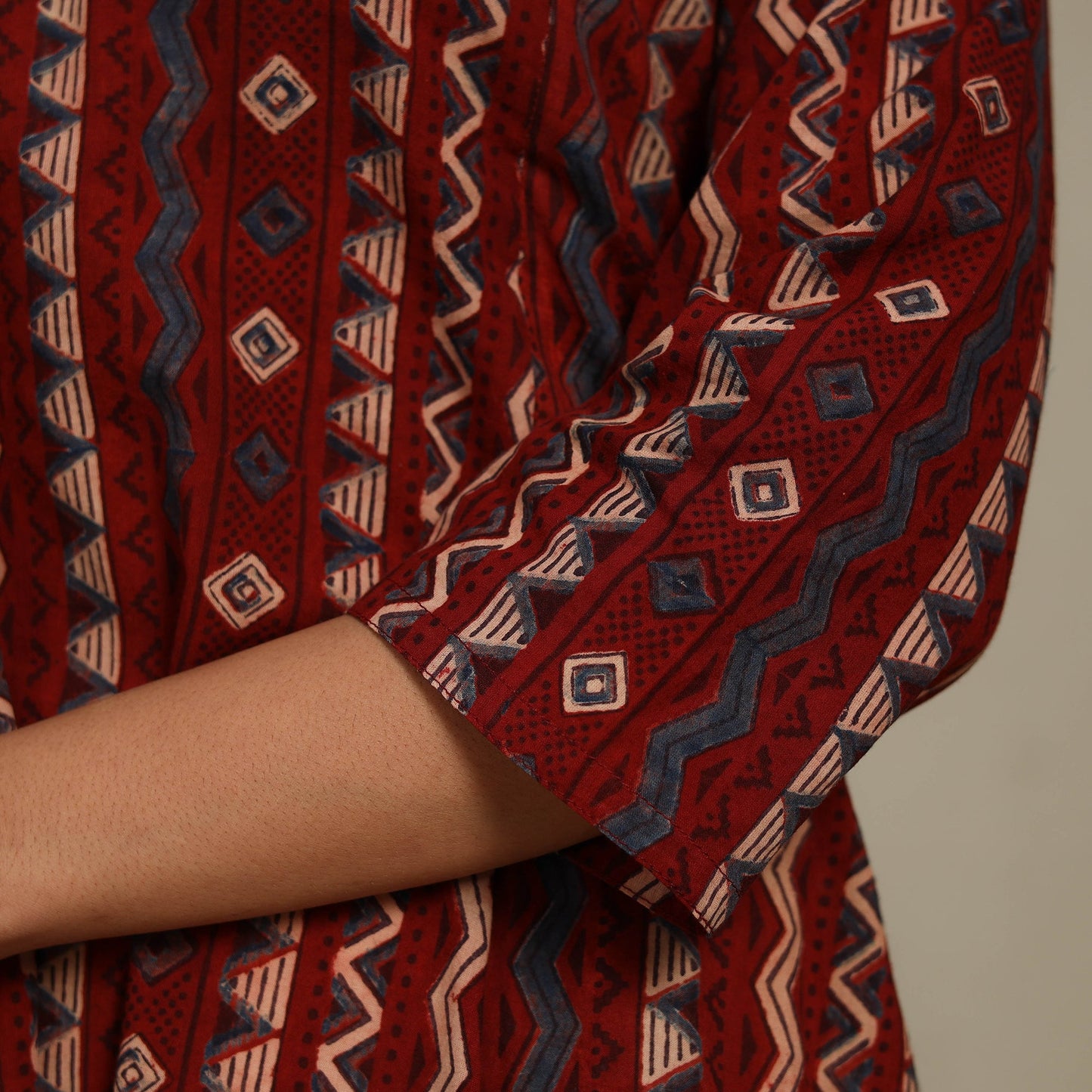 Red Block Print Natural Dyed Cotton A-Line Ajrakh Kurta