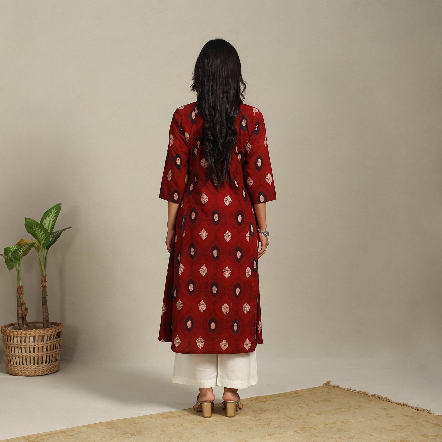 Red - natural dyed cotton a-line kurta 06 - handcrafted