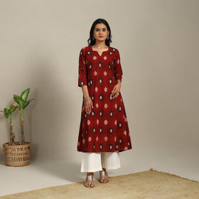 Red - natural dyed cotton a-line kurta 06 - handcrafted