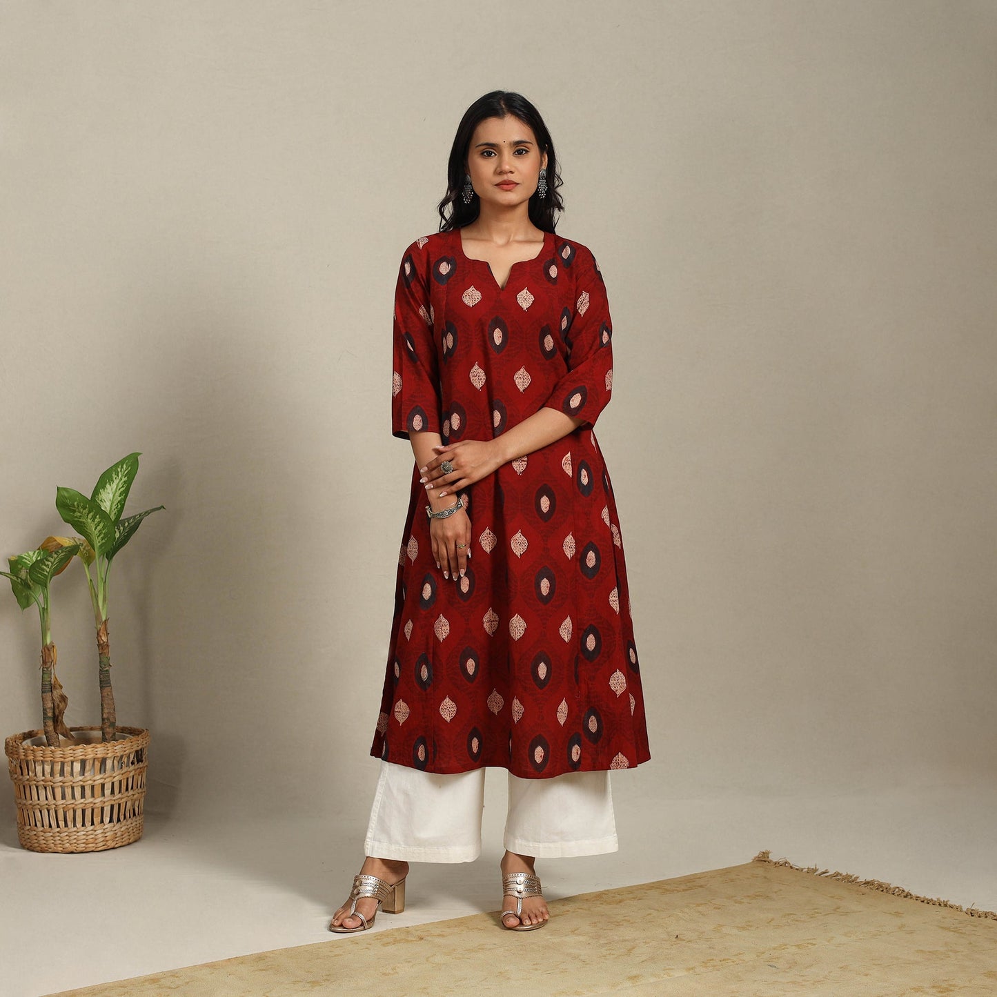 Red - natural dyed cotton a-line kurta 06 - handcrafted