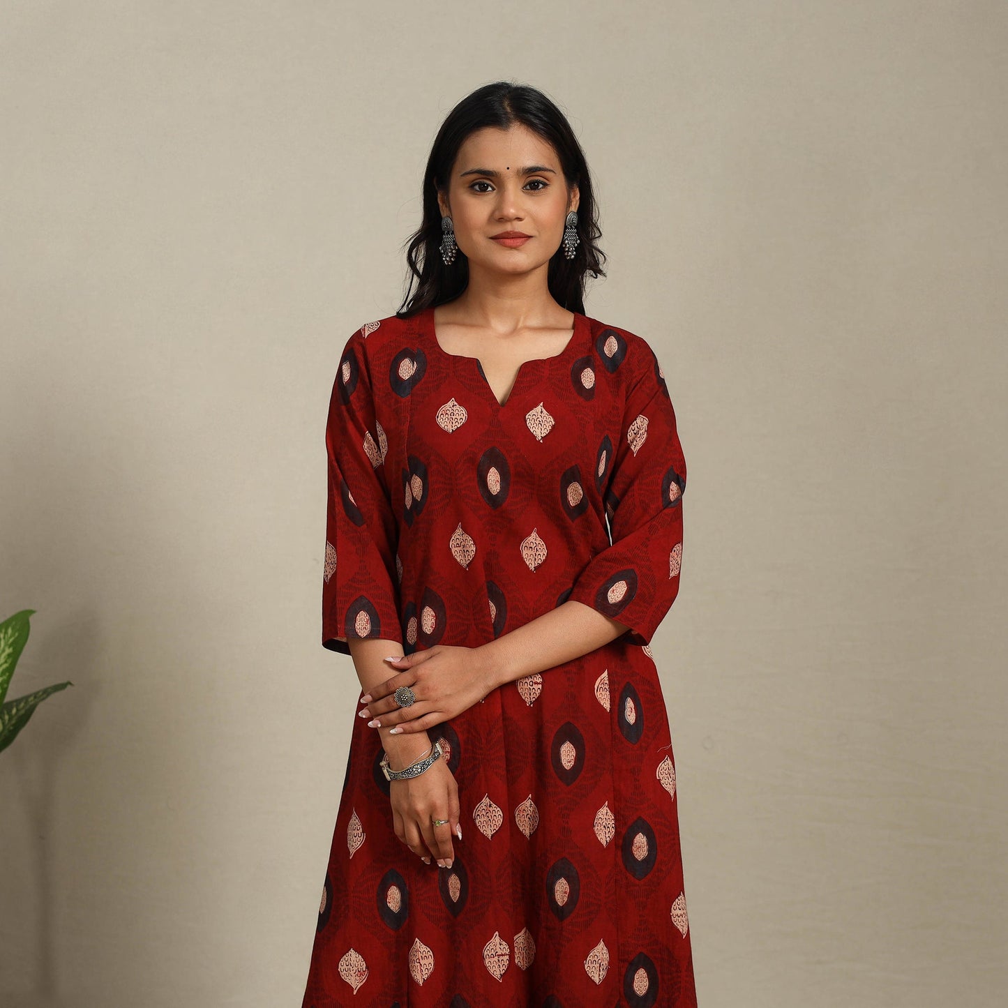 Red - natural dyed cotton a-line kurta 06 - handcrafted