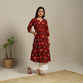 Red - natural dyed cotton a-line kurta 06 - handcrafted