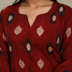 Red - natural dyed cotton a-line kurta 06 - handcrafted