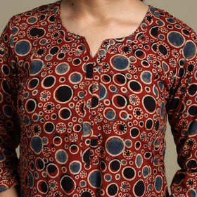 Red Block Print Natural Dyed Cotton A-Line Ajrakh Kurta