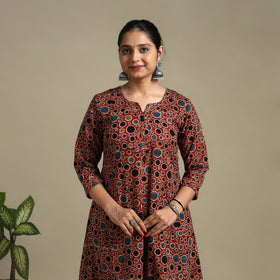 Red Block Print Natural Dyed Cotton A-Line Ajrakh Kurta
