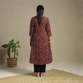 Red Block Print Natural Dyed Cotton A-Line Ajrakh Kurta