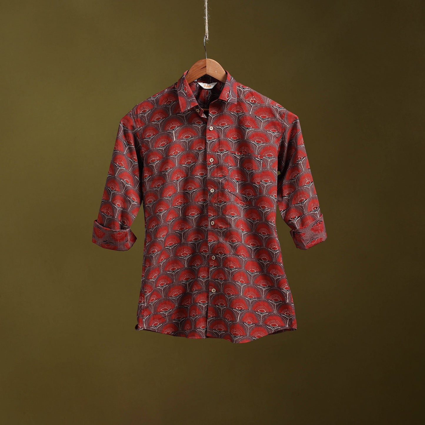 Red - natural dyed cotton men full sleeve shirt 04