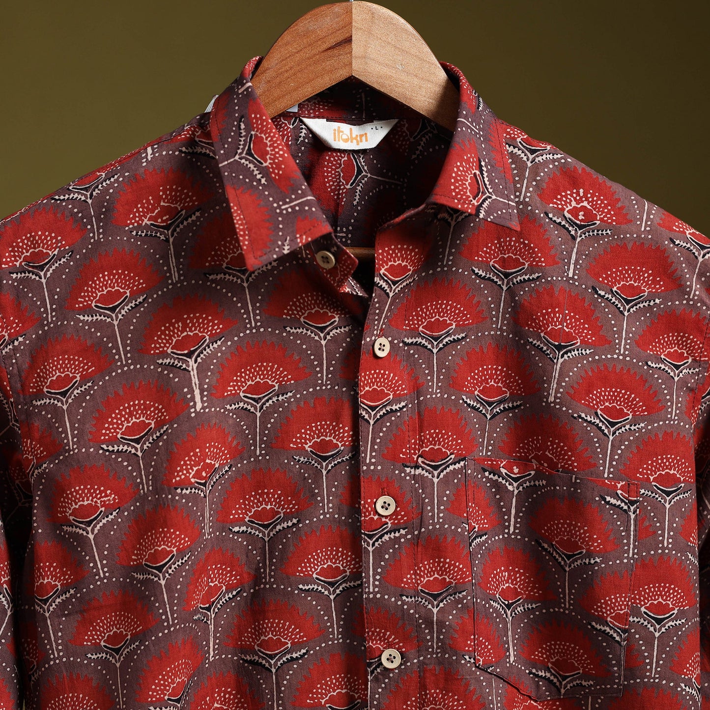 Red - natural dyed cotton men full sleeve shirt 04