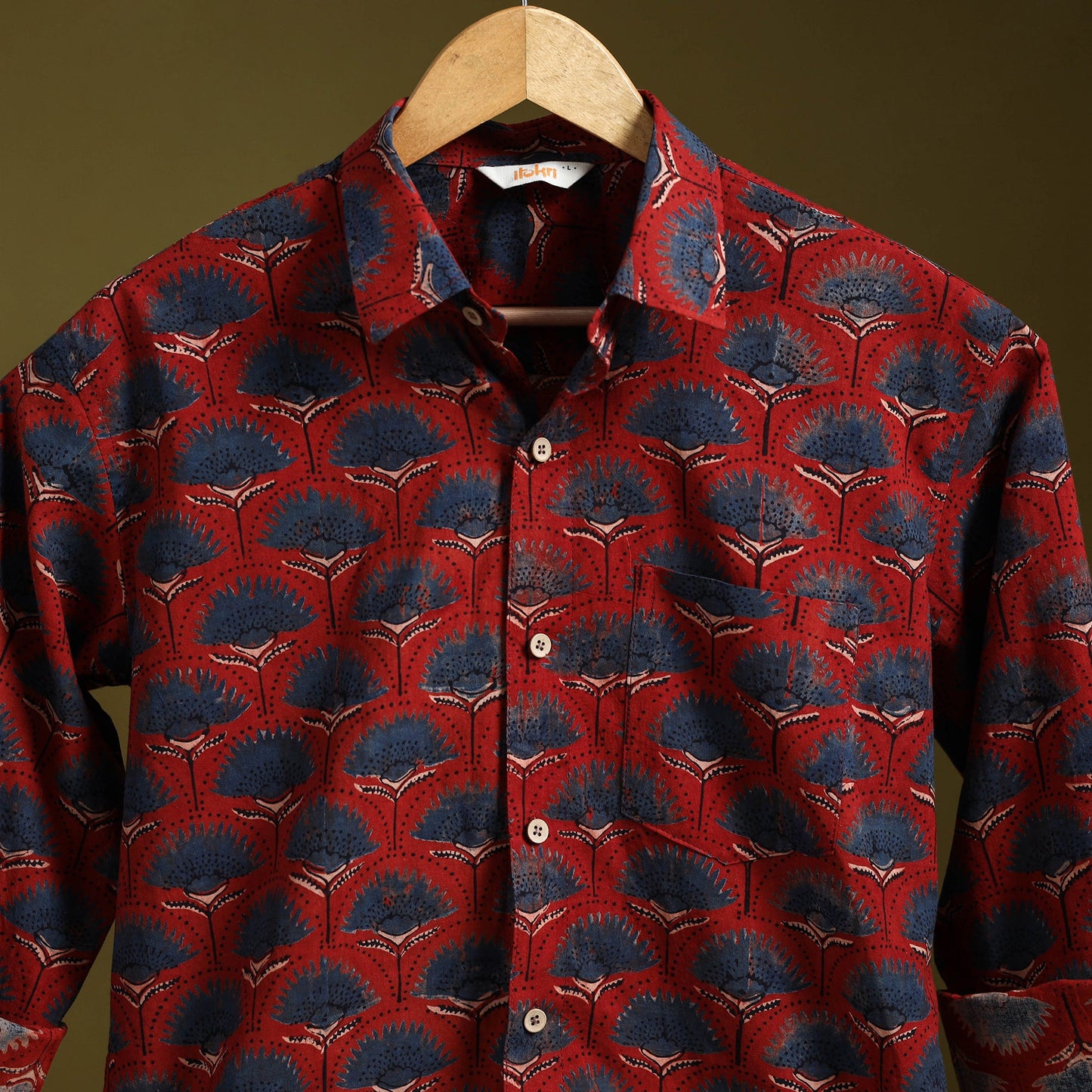 Red - natural dyed cotton men full sleeve shirt 07