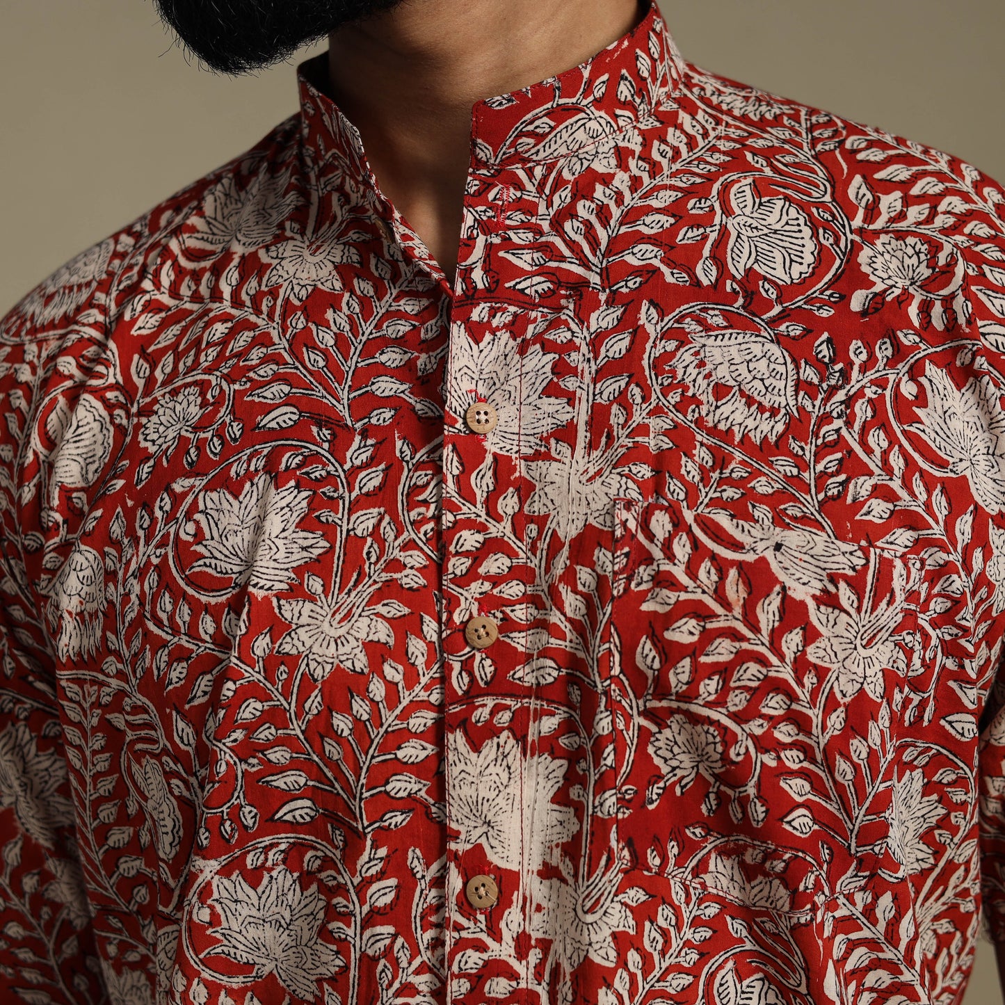 Red - natural dyed cotton men half sleeve bagru shirt 06