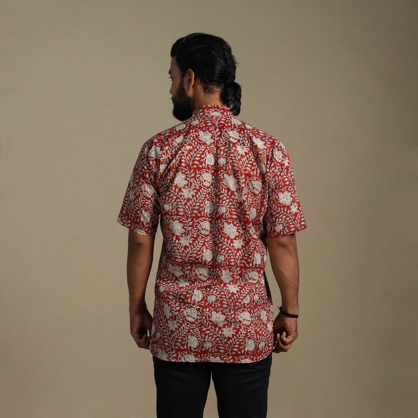 Red - natural dyed cotton men half sleeve bagru shirt 06