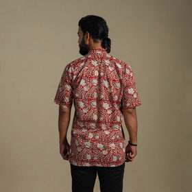Red - natural dyed cotton men half sleeve bagru shirt 06