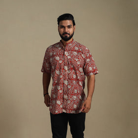 Red - natural dyed cotton men half sleeve bagru shirt 06
