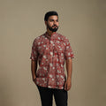 Red - natural dyed cotton men half sleeve bagru shirt 06