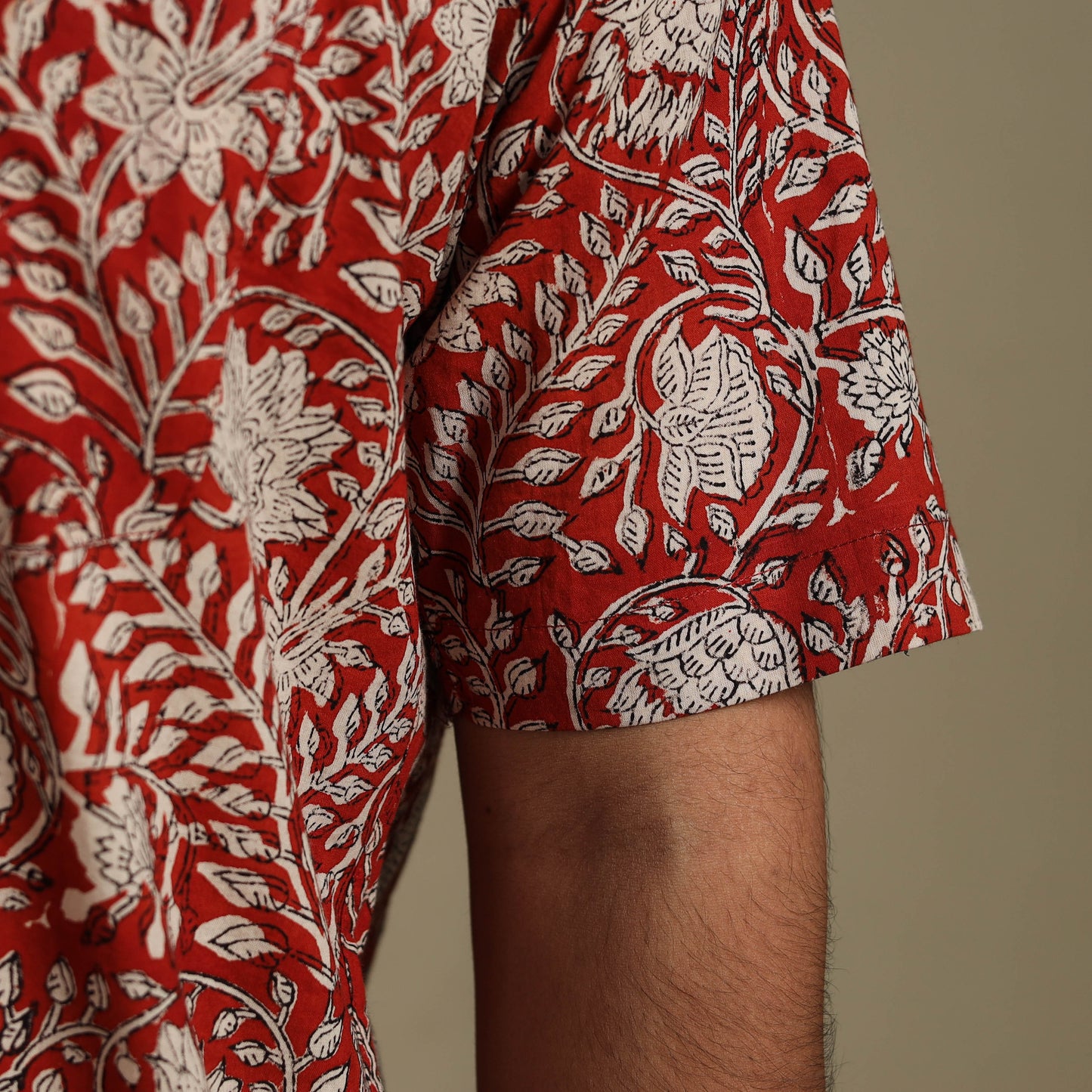 Red - natural dyed cotton men half sleeve bagru shirt 06