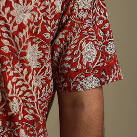 Red - natural dyed cotton men half sleeve bagru shirt 06