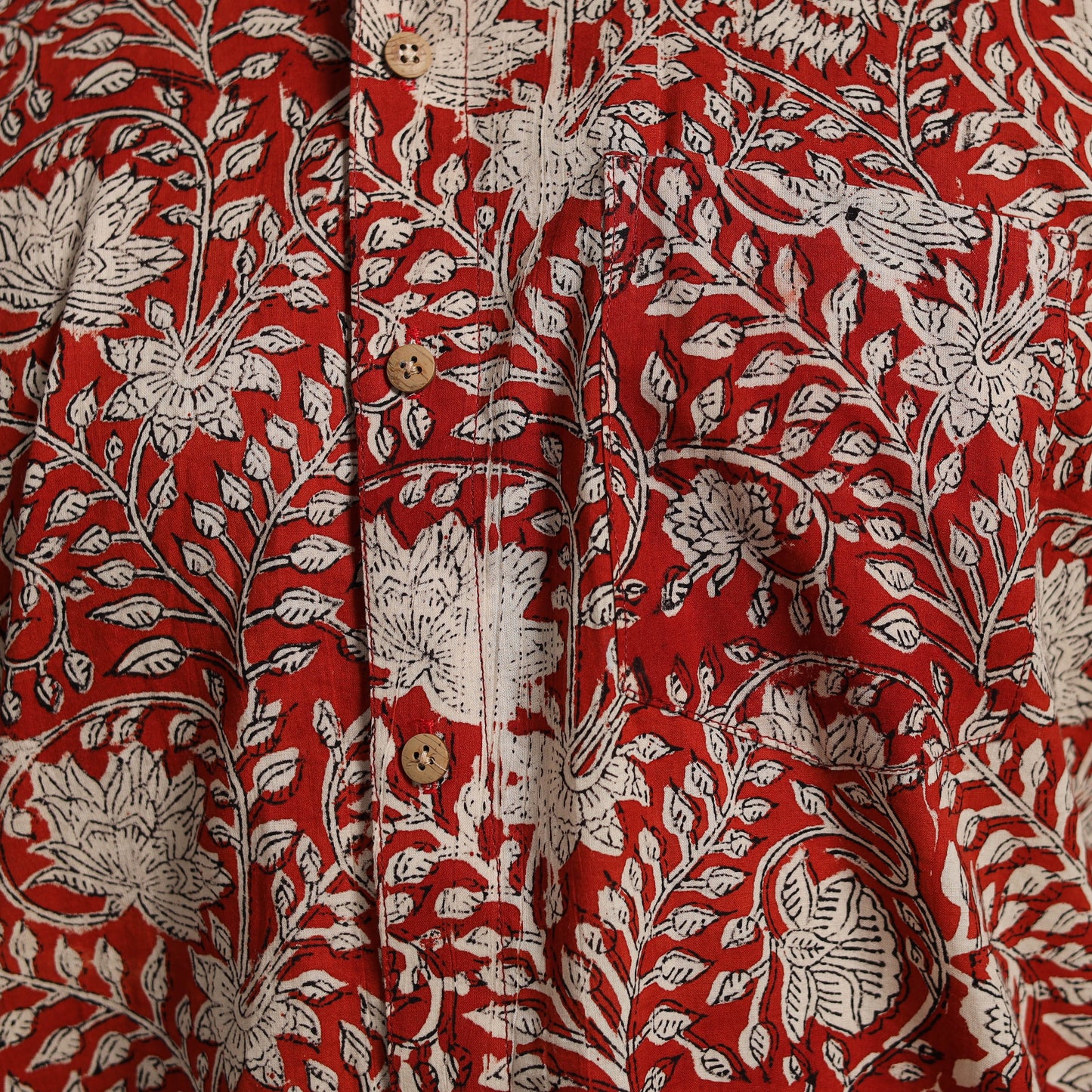 Red - natural dyed cotton men half sleeve bagru shirt 06