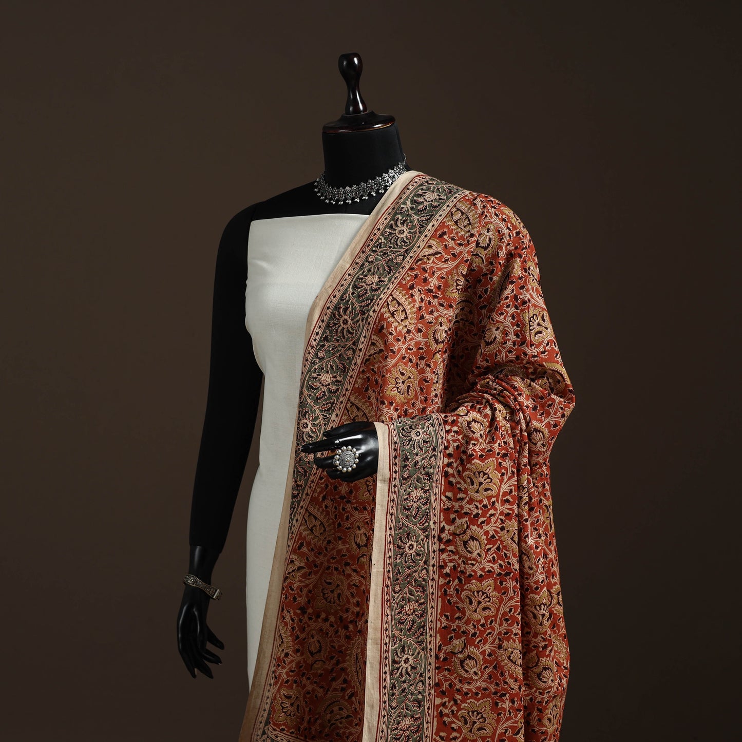 Natural dyed cotton pedana kalamkari dupatta 01