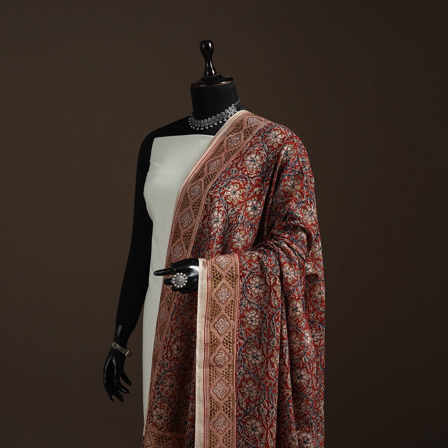 Natural dyed cotton pedana kalamkari dupatta 09