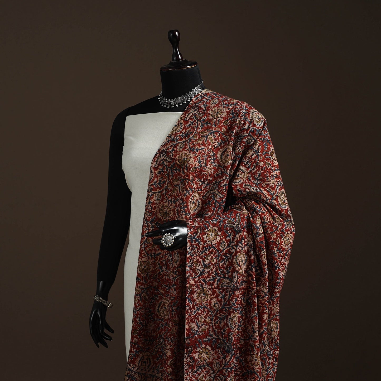 Natural dyed cotton pedana kalamkari dupatta 12