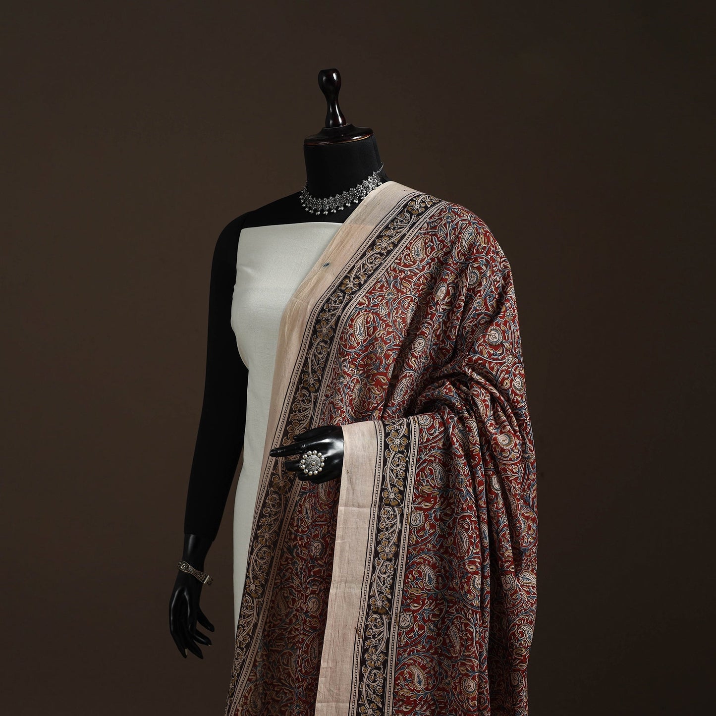 Natural dyed cotton pedana kalamkari dupatta 15