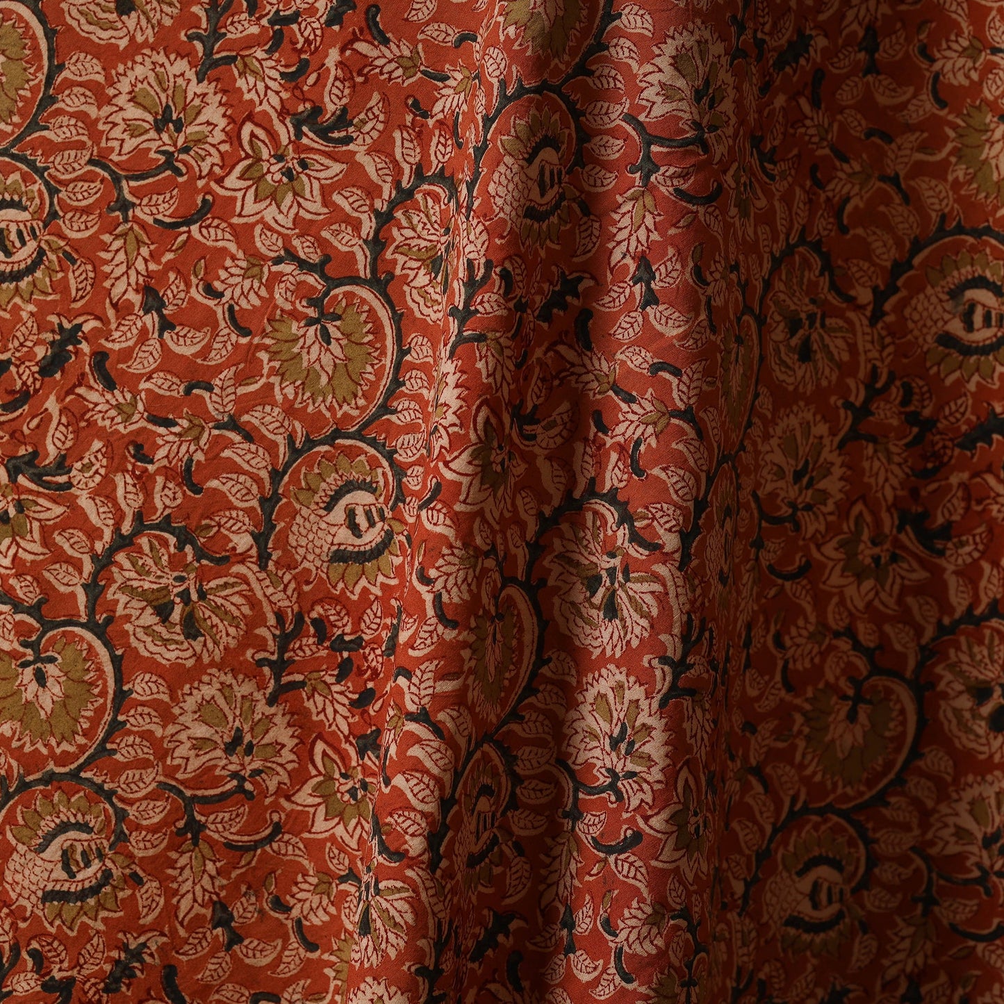 Red - natural dyed cotton pedana kalamkari fabric 02