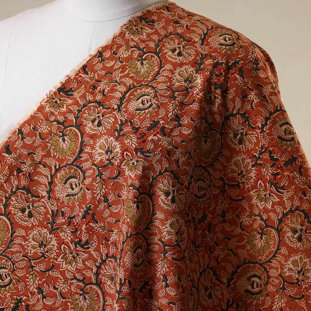 Red - natural dyed cotton pedana kalamkari fabric 02