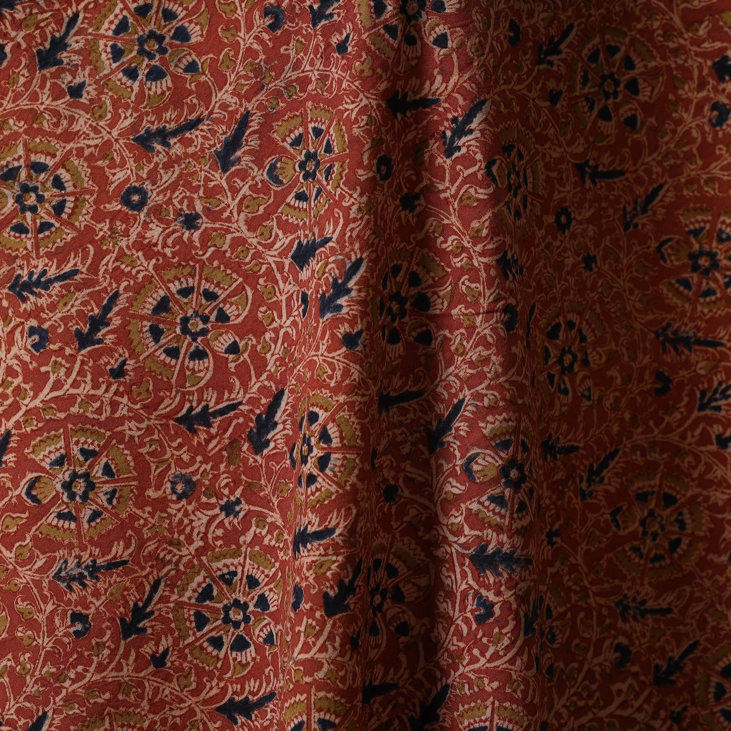 Red - natural dyed cotton pedana kalamkari fabric 03