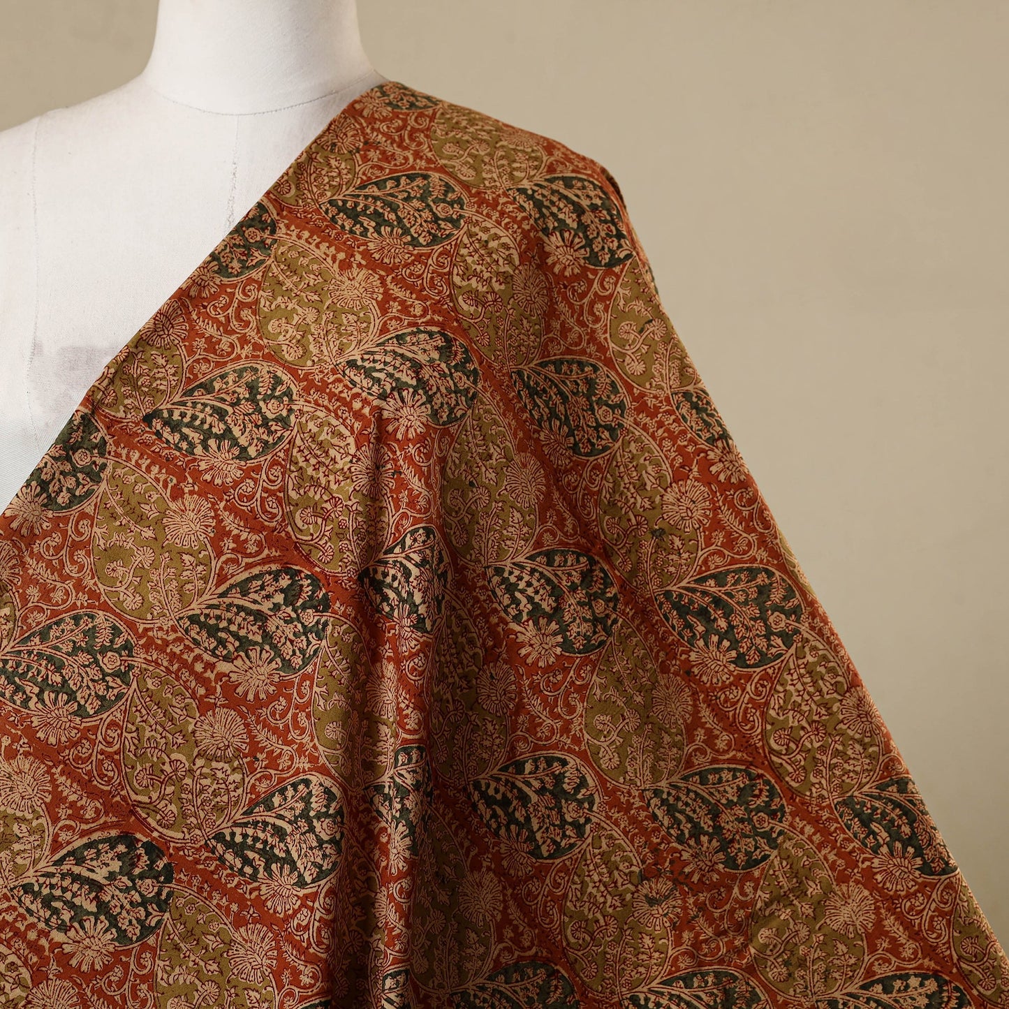 Red - natural dyed cotton pedana kalamkari fabric 03