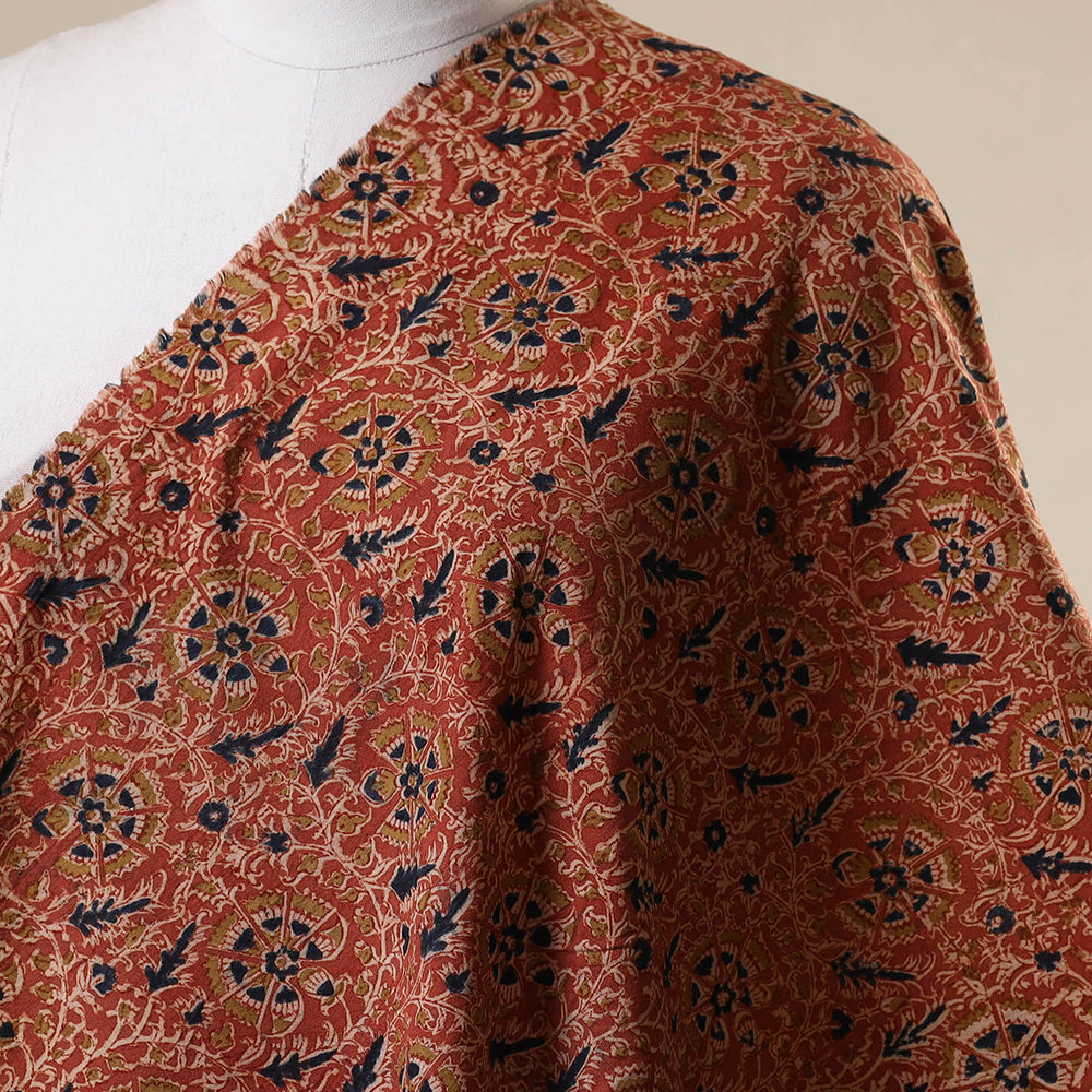 Red - natural dyed cotton pedana kalamkari fabric 03