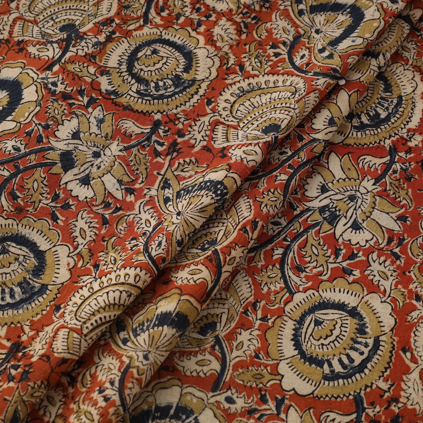 Red Natural Dyed Block Print Cotton Pedana Kalamkari Fabric