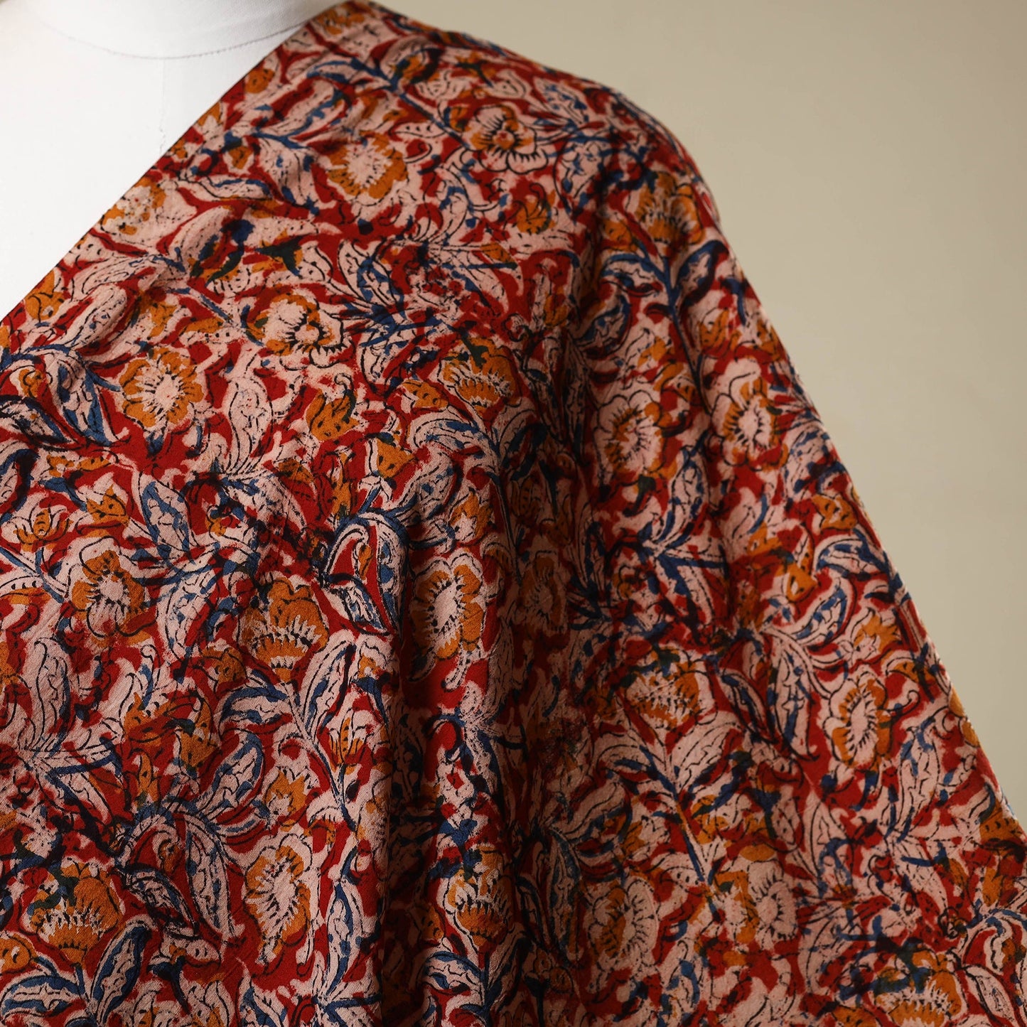 Red - natural dyed cotton pedana kalamkari fabric 16