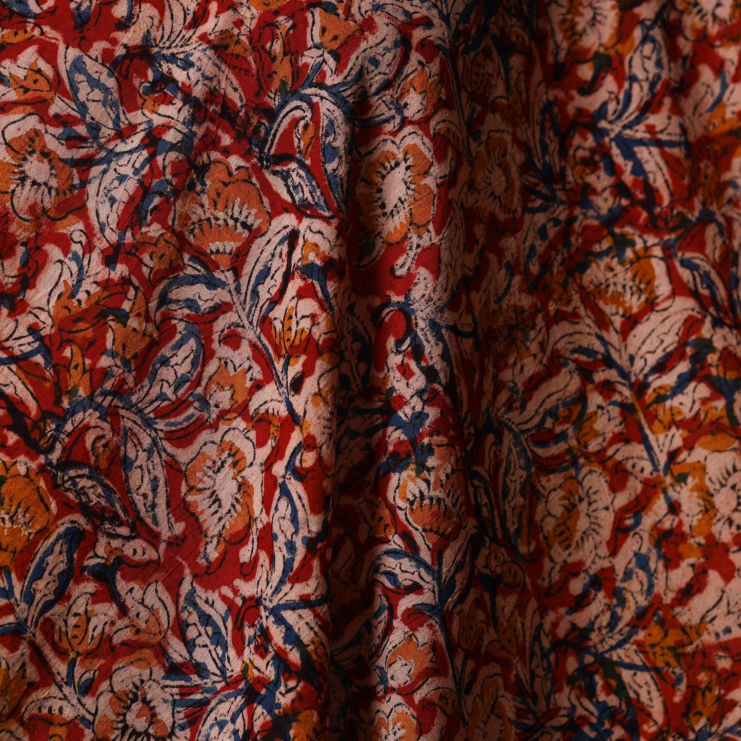 Red - natural dyed cotton pedana kalamkari fabric 16