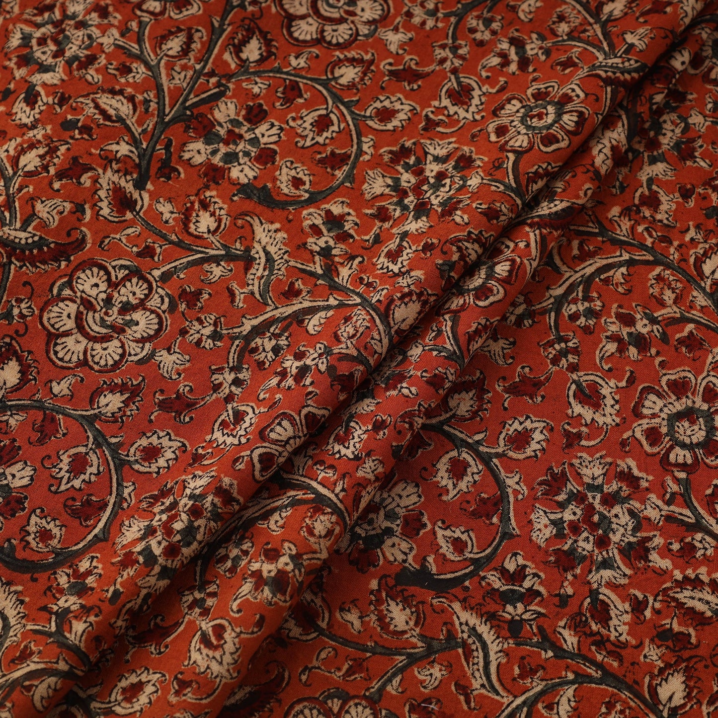 Red Natural Dyed Block Print Cotton Pedana Kalamkari Fabric