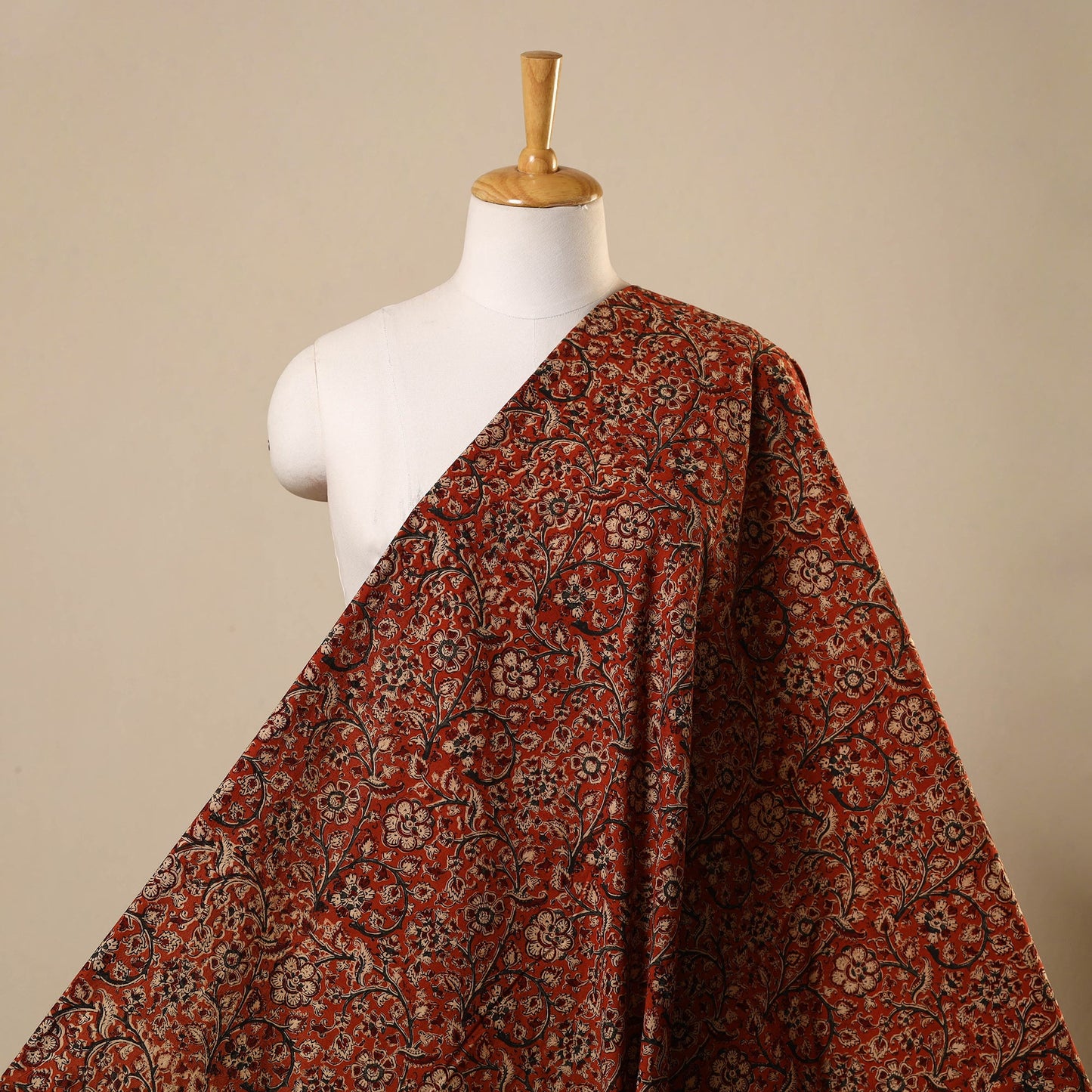 Red Natural Dyed Block Print Cotton Pedana Kalamkari Fabric