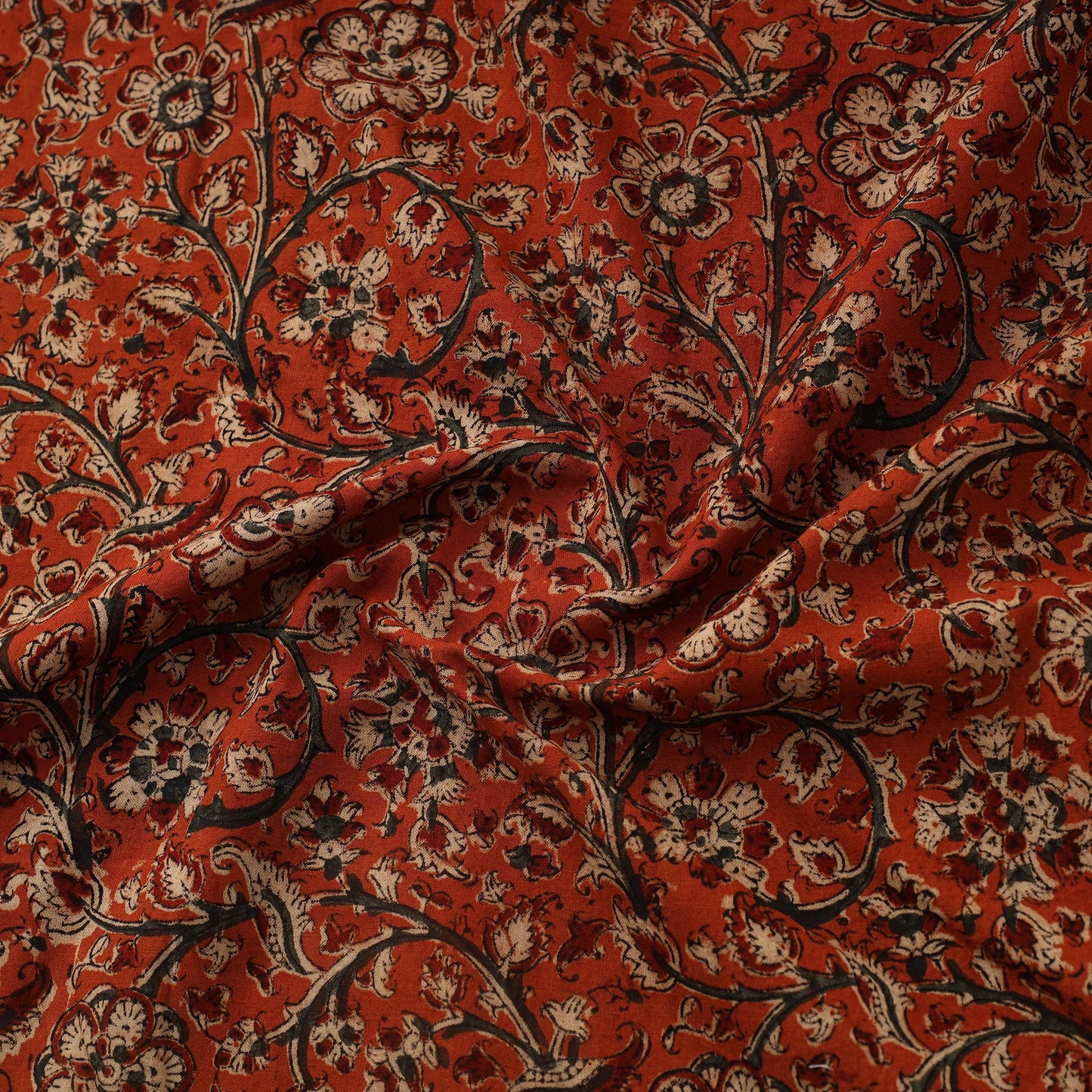 Red Natural Dyed Block Print Cotton Pedana Kalamkari Fabric