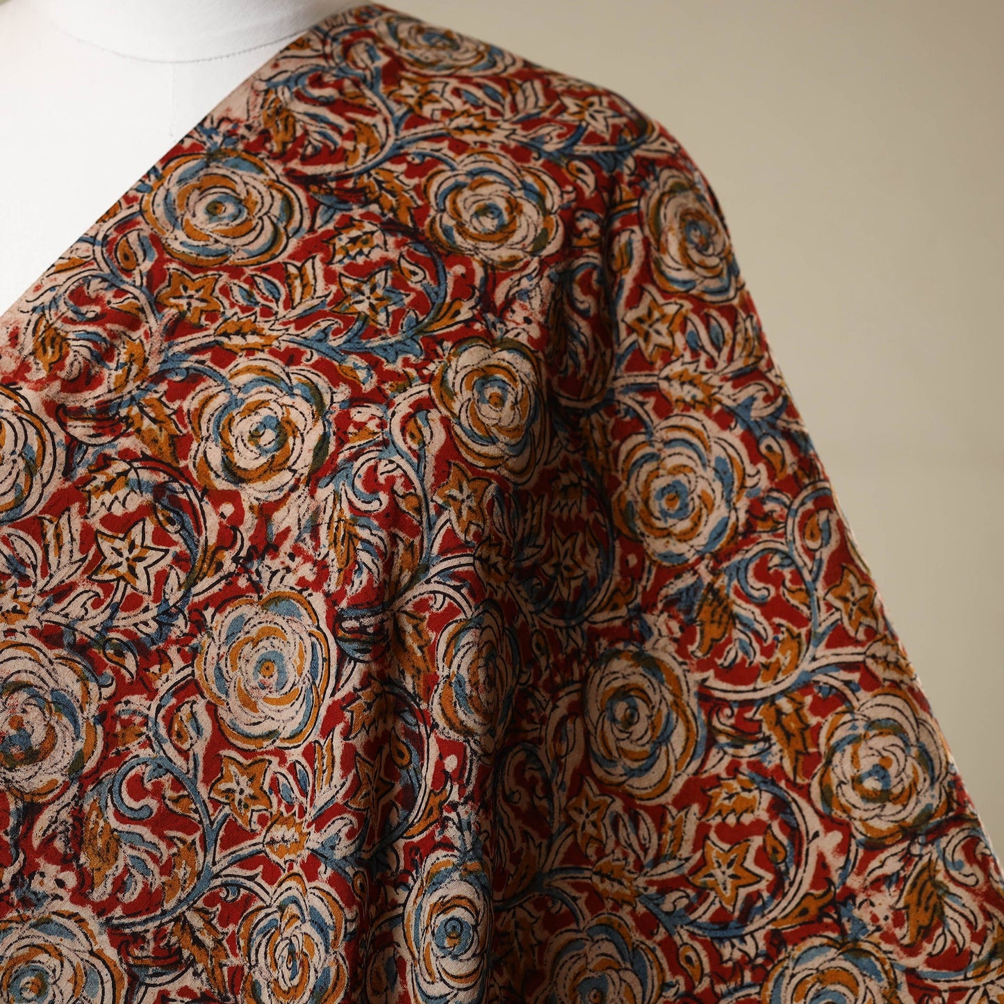 Red - natural dyed cotton pedana kalamkari fabric 24