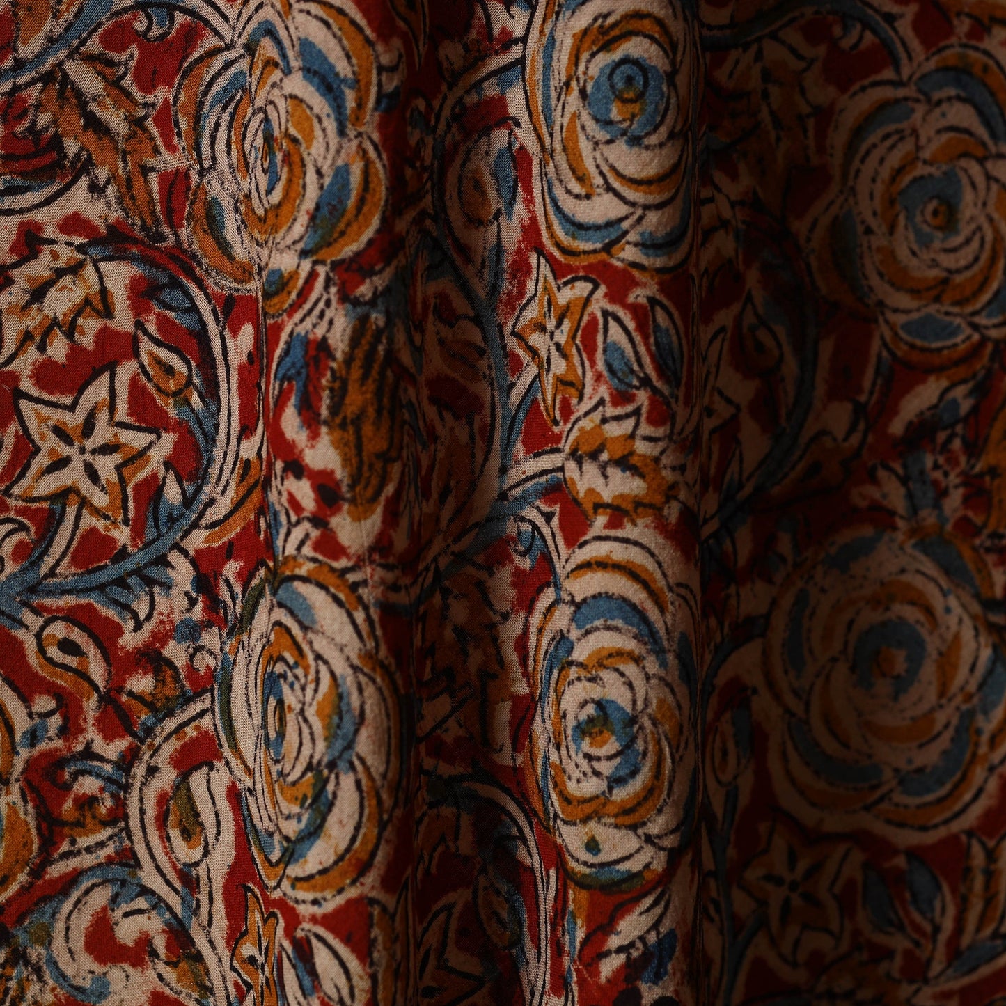 Red - natural dyed cotton pedana kalamkari fabric 24