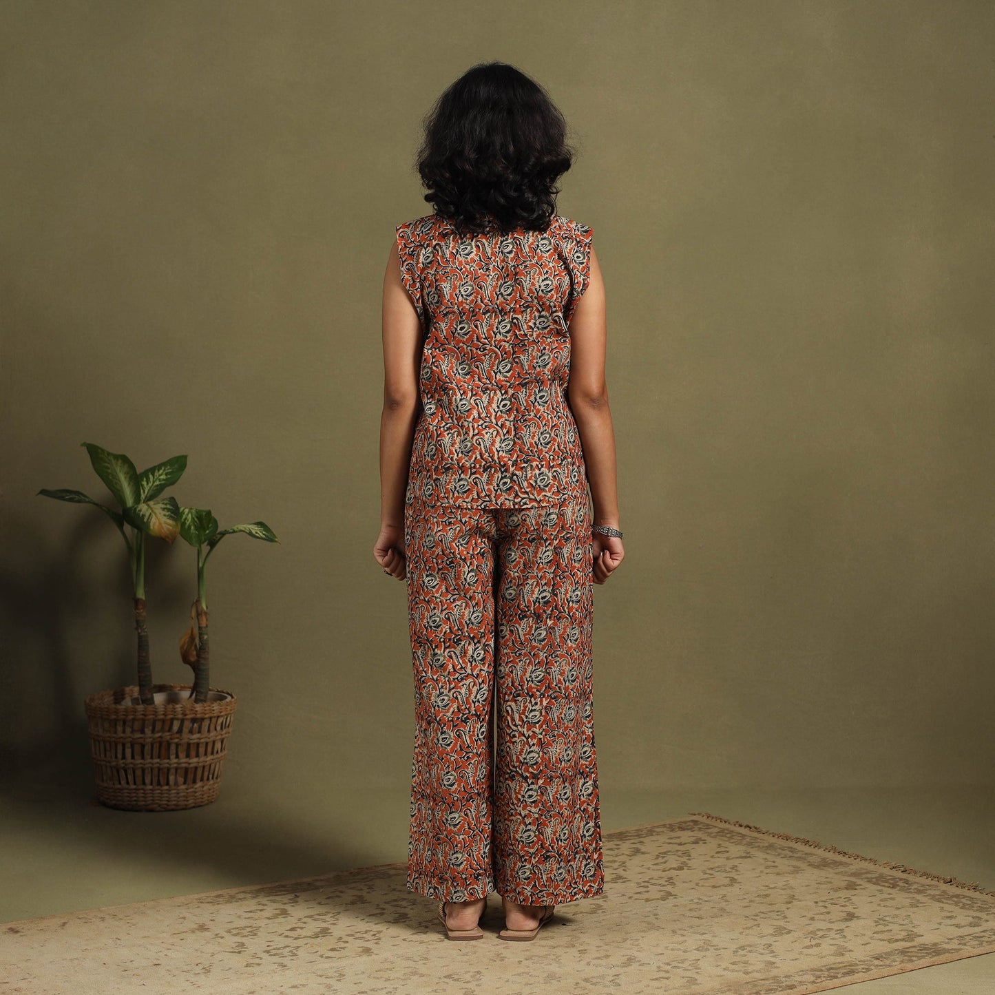 Red Natural Dyed Block Print Cotton Pedana Kalamkari Co-ord Set