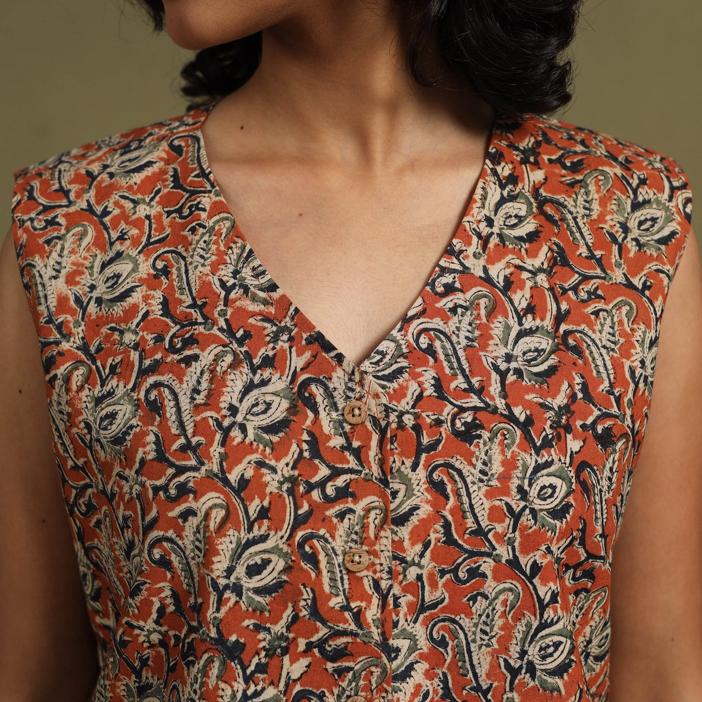 Red Natural Dyed Block Print Cotton Pedana Kalamkari Co-ord Set