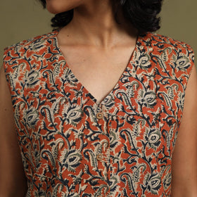 Red Natural Dyed Block Print Cotton Pedana Kalamkari Co-ord Set