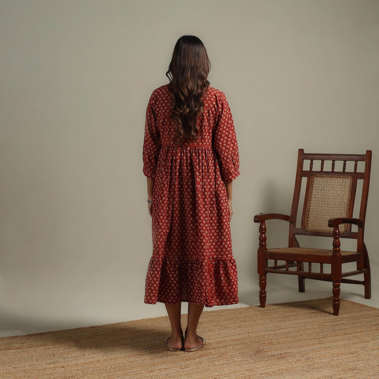 Natural dyed cotton pintuck tiered dress 03 - handcrafted