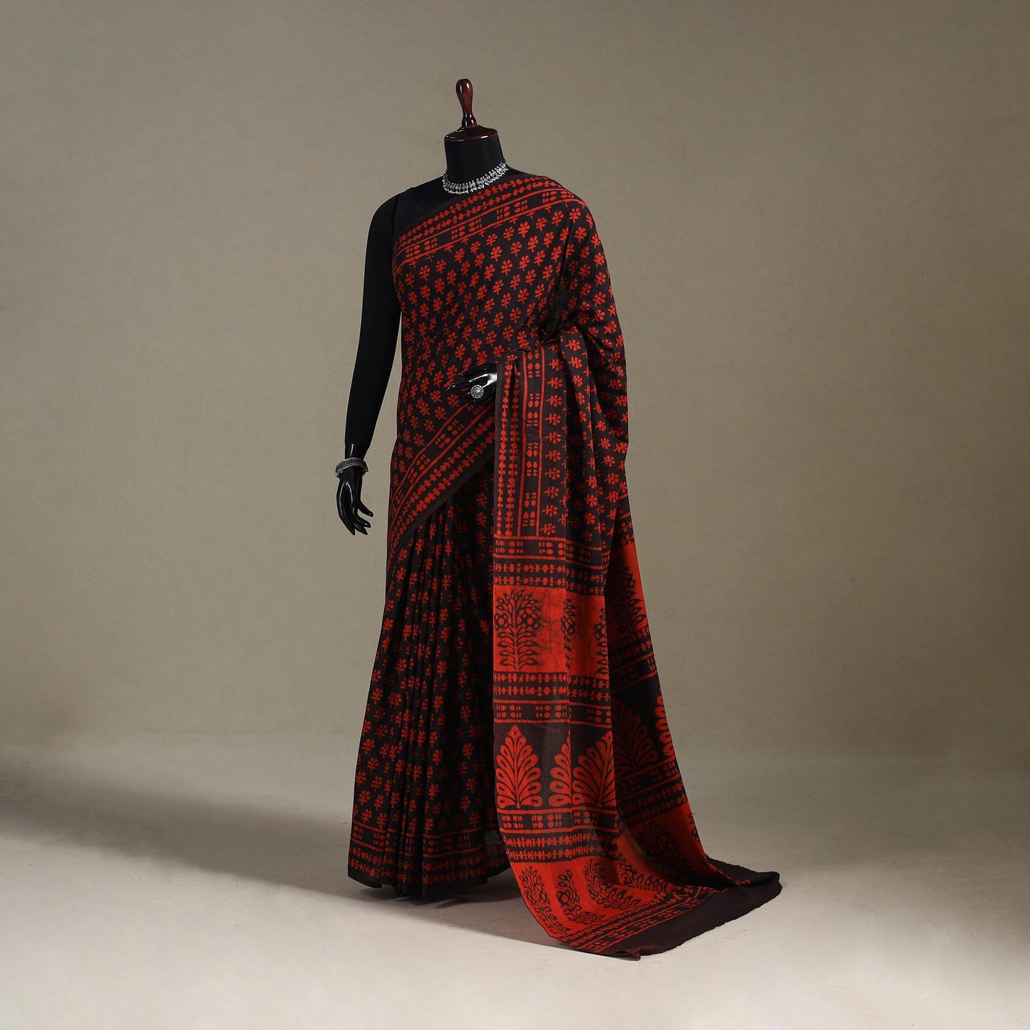 Red - natural dyed cotton pipad saree 12 - handcrafted