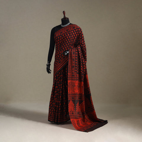 Red - natural dyed cotton pipad saree 12 - handcrafted