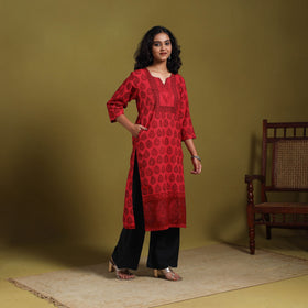 Red - natural dyed cotton straight bagh kurta 03