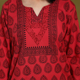 Red - natural dyed cotton straight bagh kurta 03
