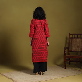 Red - natural dyed cotton straight bagh kurta 03
