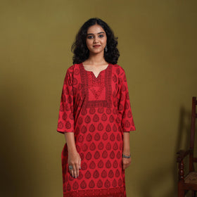 Red - natural dyed cotton straight bagh kurta 03