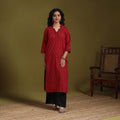 Red - natural dyed cotton straight bagh kurta 15