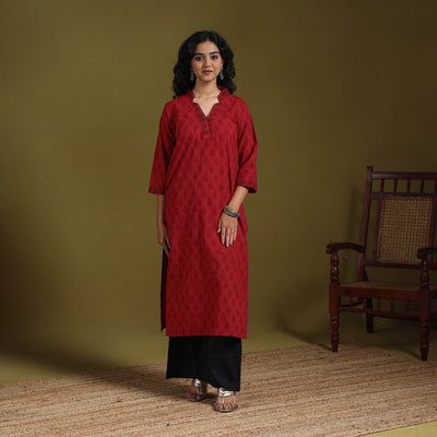 Red - natural dyed cotton straight bagh kurta 15